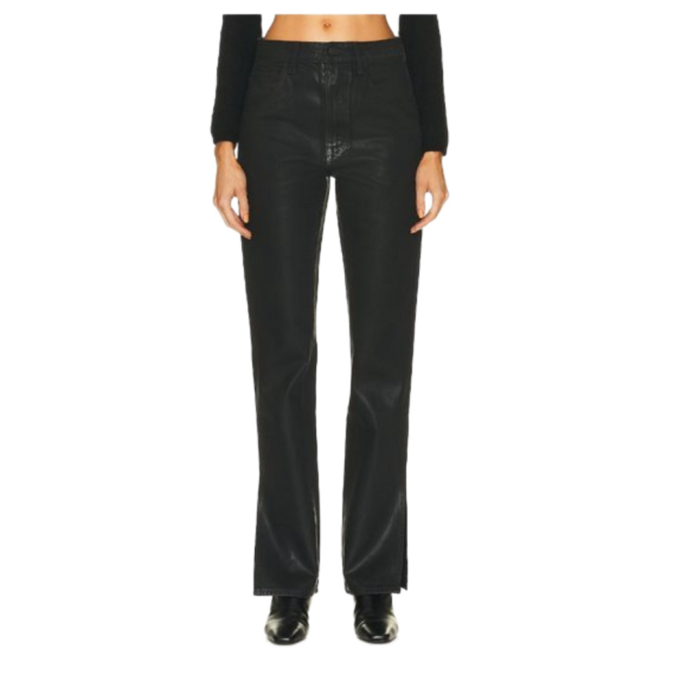 GRLFRND Harlow Black High Rise Slit Coated Denim Bootcut Size 28